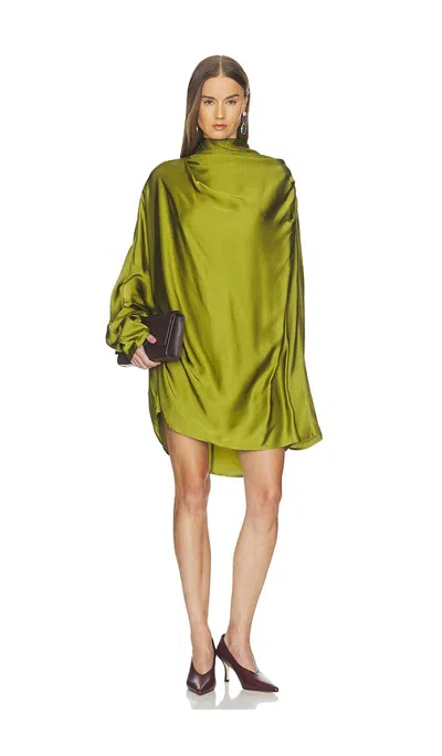 Helsa Satin Shirt Dress In Peacock Green