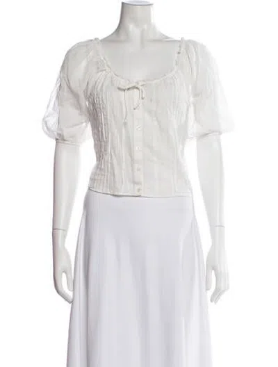 Pre-owned Helsa Scoop Neck Short Sleeve Button-up Top In White