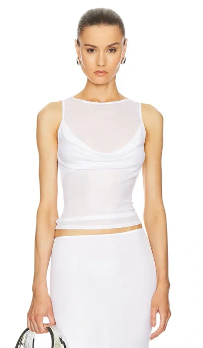 Helsa Sheer Knit Draped Top In White