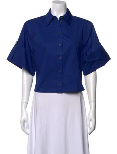 Pre-owned Helsa Short Sleeve Button-up Top In Blue