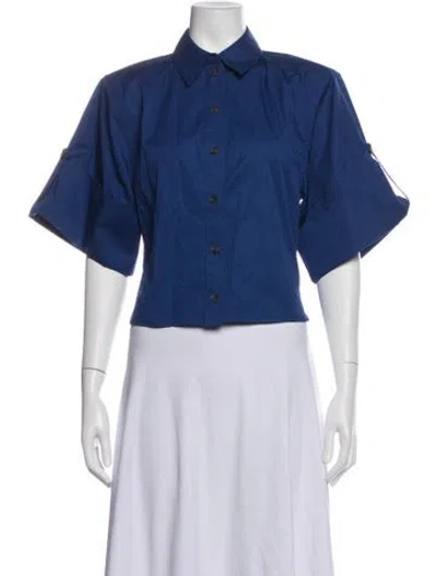 Pre-owned Helsa Short Sleeve Button-up Top In Blue