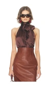 Helsa Silk Charmeuse Halter Top In Brown
