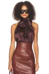 Helsa Silk Charmeuse Halter Top In Purple