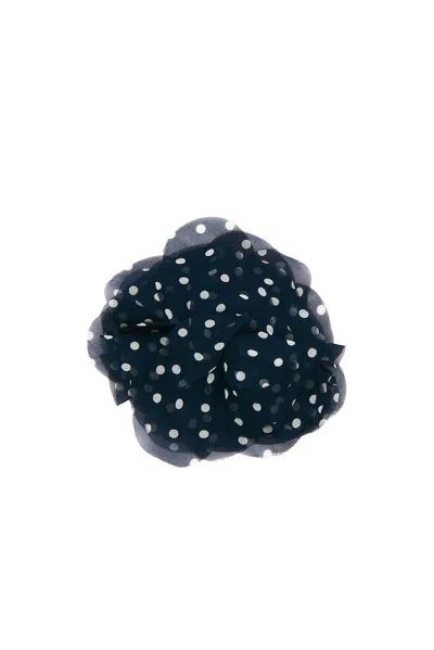 Helsa Silk Flower Pin In Navy & Ivory Dot