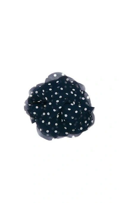 Helsa Silk Flower Pin In Navy & Ivory Dot