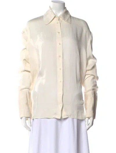 Pre-owned Helsa Silk Long Sleeve Button-up Top In Neutral