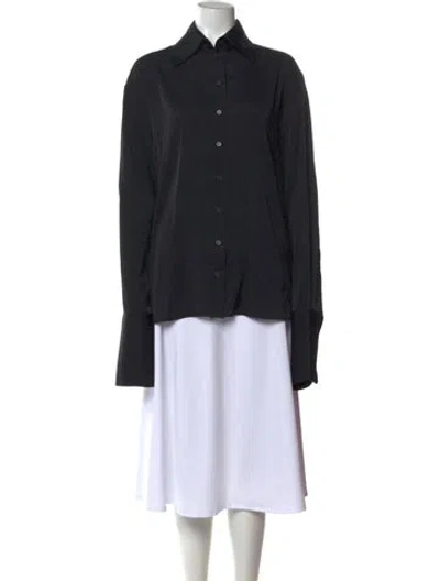 Pre-owned Helsa Silk Long Sleeve Button-up Top W/ Tags In Black