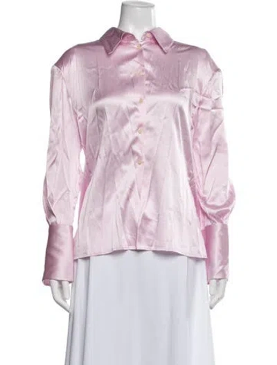 Pre-owned Helsa Silk Long Sleeve Button-up Top W/ Tags In Pink
