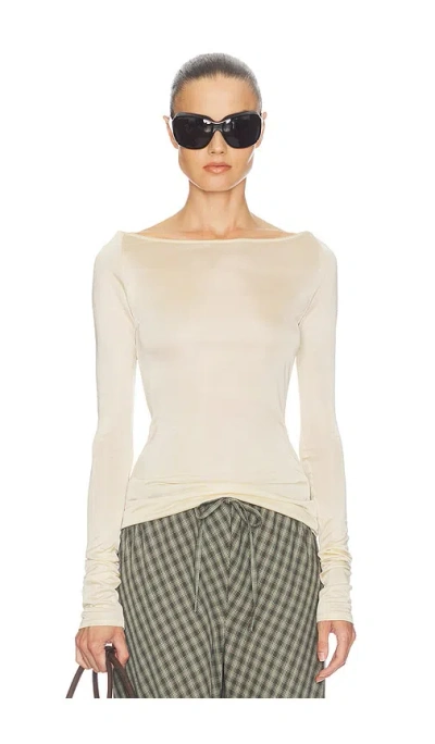 Helsa Slinky Jersey Off The Shoulder Top In Neutral