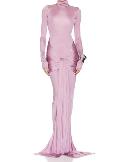 Helsa Slinky Jersey Sarong Maxi Dress In Elderberry In Pink