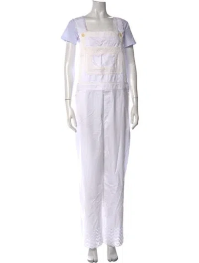 Pre-owned Helsa Square Neckline Overalls In White