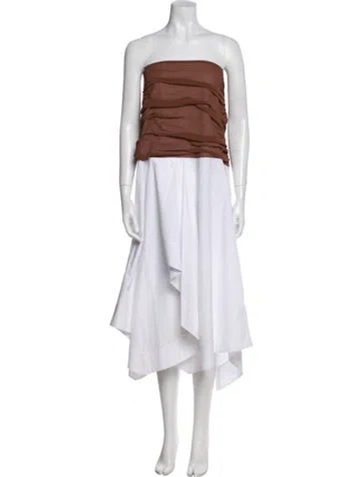 Pre-owned Helsa Strapless Midi Length Dress In Brown