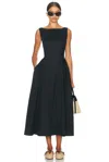 HELSA STRETCH COTTON SATEEN MIDI DRESS