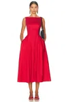 Helsa Stretch Cotton Sateen Midi Dress In Red