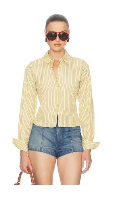 Helsa Stripe Poplin Fitted Shirt In Yellow Stripe