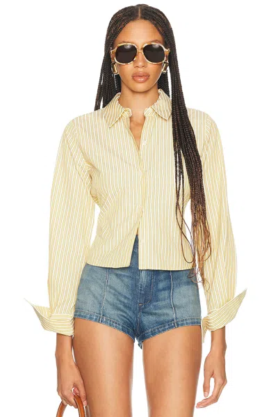 Helsa Stripe Poplin Fitted Shirt In Yellow Stripe