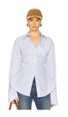Helsa Stripe Poplin Lace Back Shirt