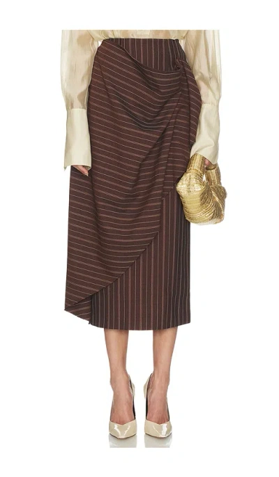 Helsa Stripe Twill Blanket Skirt In Brown