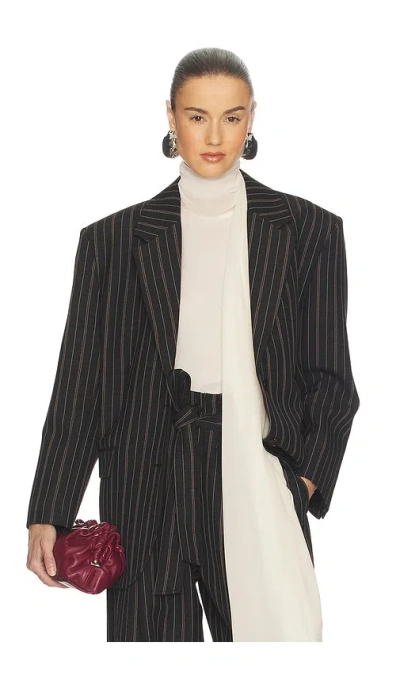 Helsa Stripe Twill Boyfriend Blazer In Black