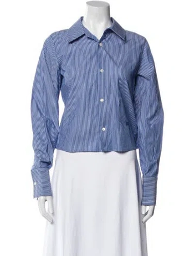 Pre-owned Helsa Striped Long Sleeve Button-up Top In Blue