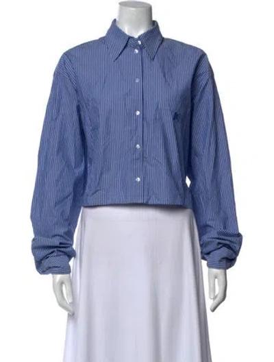 Pre-owned Helsa Striped Long Sleeve Button-up Top In Blue