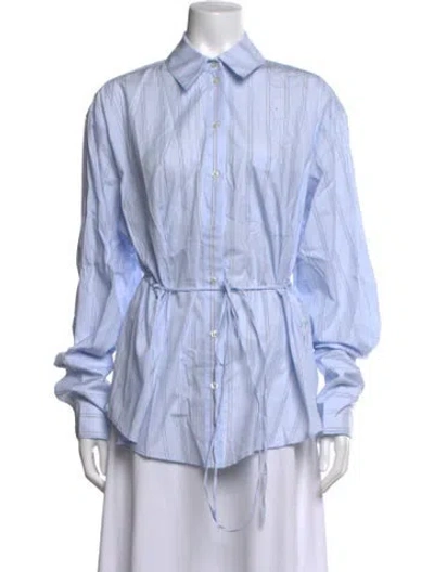 Pre-owned Helsa Striped Long Sleeve Button-up Top In Blue
