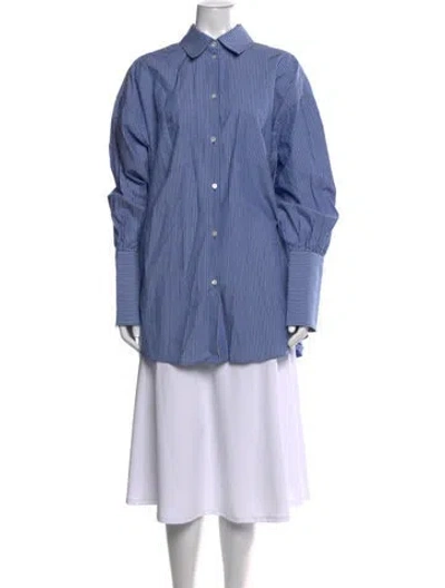 Pre-owned Helsa Striped Long Sleeve Button-up Top In Blue