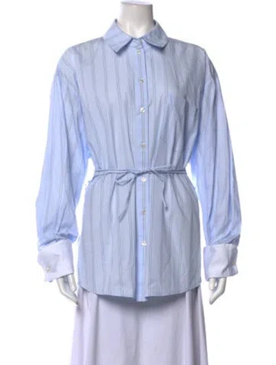 Pre-owned Helsa Striped Long Sleeve Button-up Top In Blue
