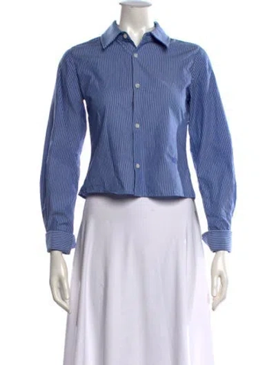 Pre-owned Helsa Striped Long Sleeve Button-up Top In Blue
