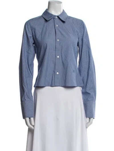 Pre-owned Helsa Striped Long Sleeve Button-up Top In Blue