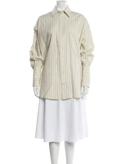 Pre-owned Helsa Striped Long Sleeve Button-up Top In Neutral