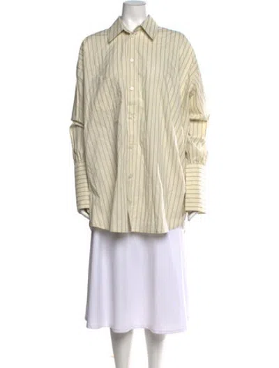 Pre-owned Helsa Striped Long Sleeve Button-up Top In Neutrals