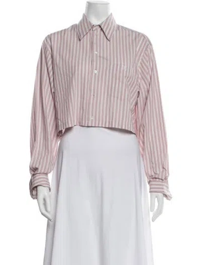 Pre-owned Helsa Striped Long Sleeve Button-up Top In Pink