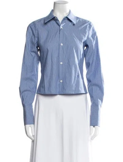 Pre-owned Helsa Striped Long Sleeve Button-up Top W/ Tags In Blue