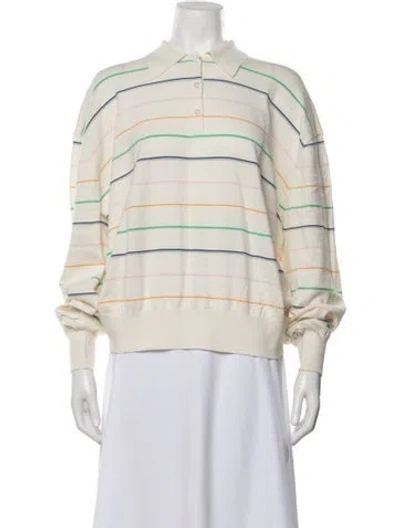 Pre-owned Helsa Striped Long Sleeve Button-up Top In White