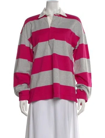 Pre-owned Helsa Striped Long Sleeve Polo In Pink