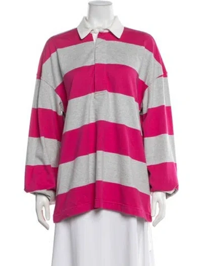 Pre-owned Helsa Striped Long Sleeve Polo In Pink