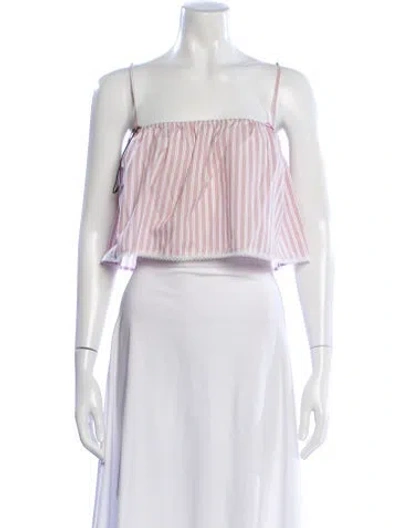 Pre-owned Helsa Striped Square Neckline Crop Top In White