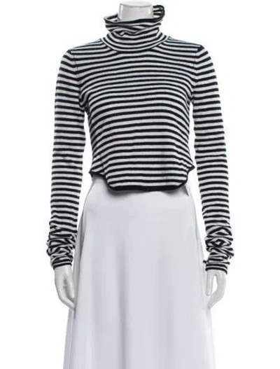 Pre-owned Helsa Striped Turtleneck Sweater In White