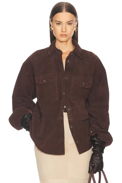 Helsa Suede Overshirt In Chocolate Brown