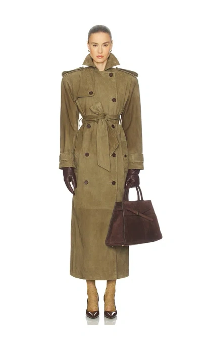 Helsa Suede Trench Coat In Green