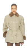 Helsa The Balmoral Jacket With Faux Fur Trim In Sand