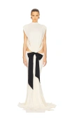 Helsa The Constantina Jersey Dress With Bow In Swiss Cream