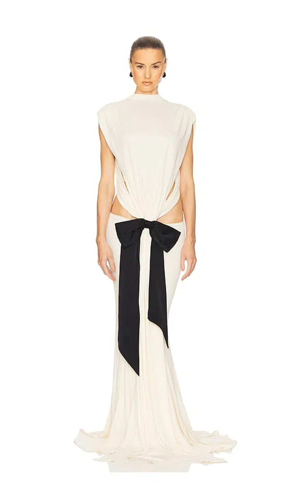 helsa cream dress Helsa The Constantina Jersey Dress With Bow In Swiss Cream