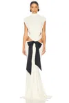 Helsa The Constantina Jersey Dress With Bow In Swiss Cream