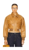 Helsa The Leather Bomber Jacket In Tan