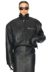 Helsa The Leather Oversized Moto Jacket In Black Distressed