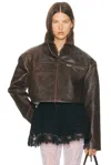 Helsa The Leather Oversized Moto Jacket In Brown