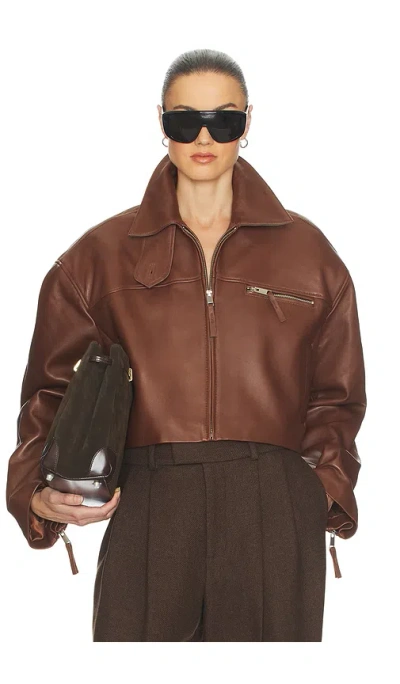 Helsa The Leather Oversized Moto Jacket In Brown