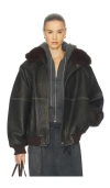 Helsa The Oversized Leather Bomber With Faux Fur Collar In Black